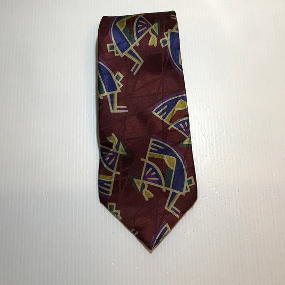 Principe Red Geometric Short Wide Men Necktie - Picture 1 of 5